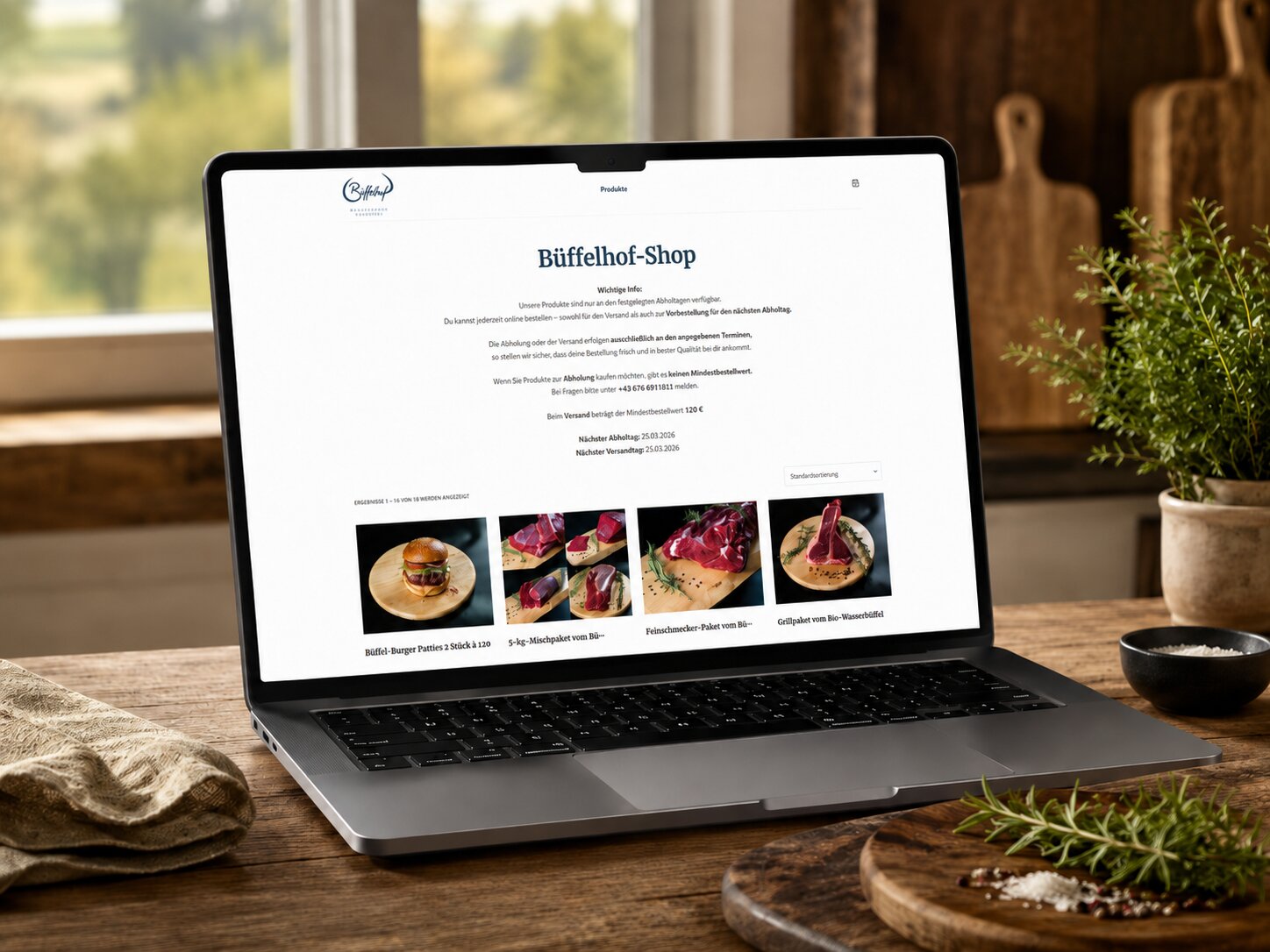 Online-Shop des Büffelhofs Forthofer am Bildschirm