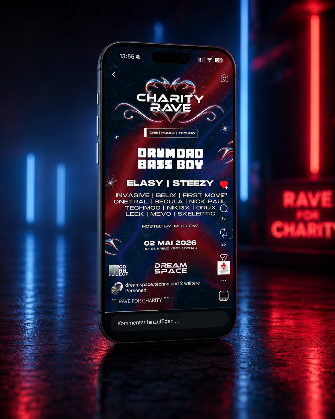 Social-Media-Grafiken für den Dreamspace Charity Rave des Roten Kreuzes